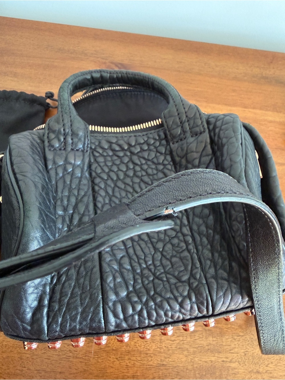 Alexander Wang Black Pebbled Leather Mini Duffel with Rose Gold Hardware - Picture 10 of 11